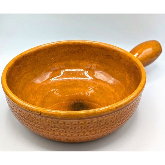 Landert 20 Fondue Casserole Gold Stoneware Glazed 8" Hollow Handle Swiss Made - Picture 3 of 4